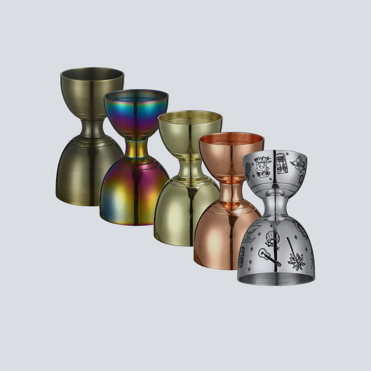 Doseur à cocktail inox Cuizy Jigger sur fond neutre