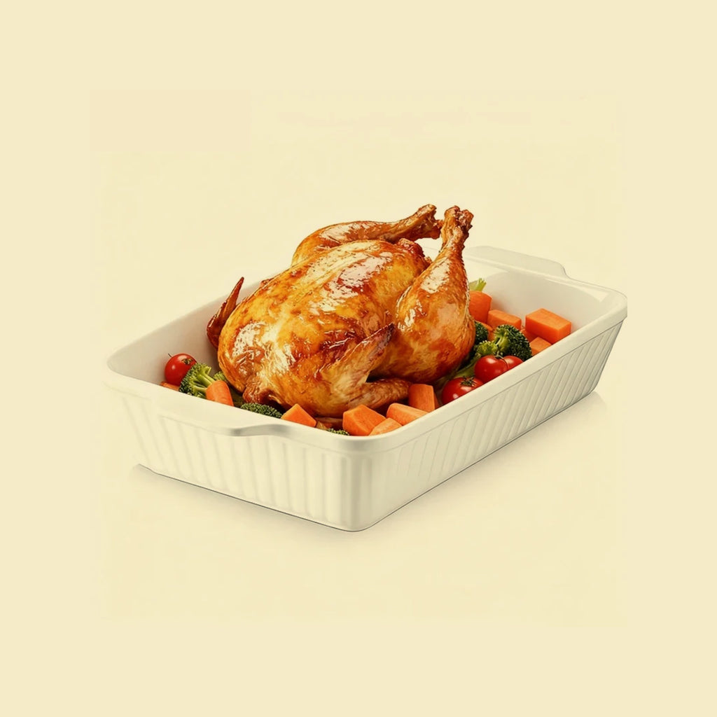 Plat à four céramique avec poignées sur fond neutre