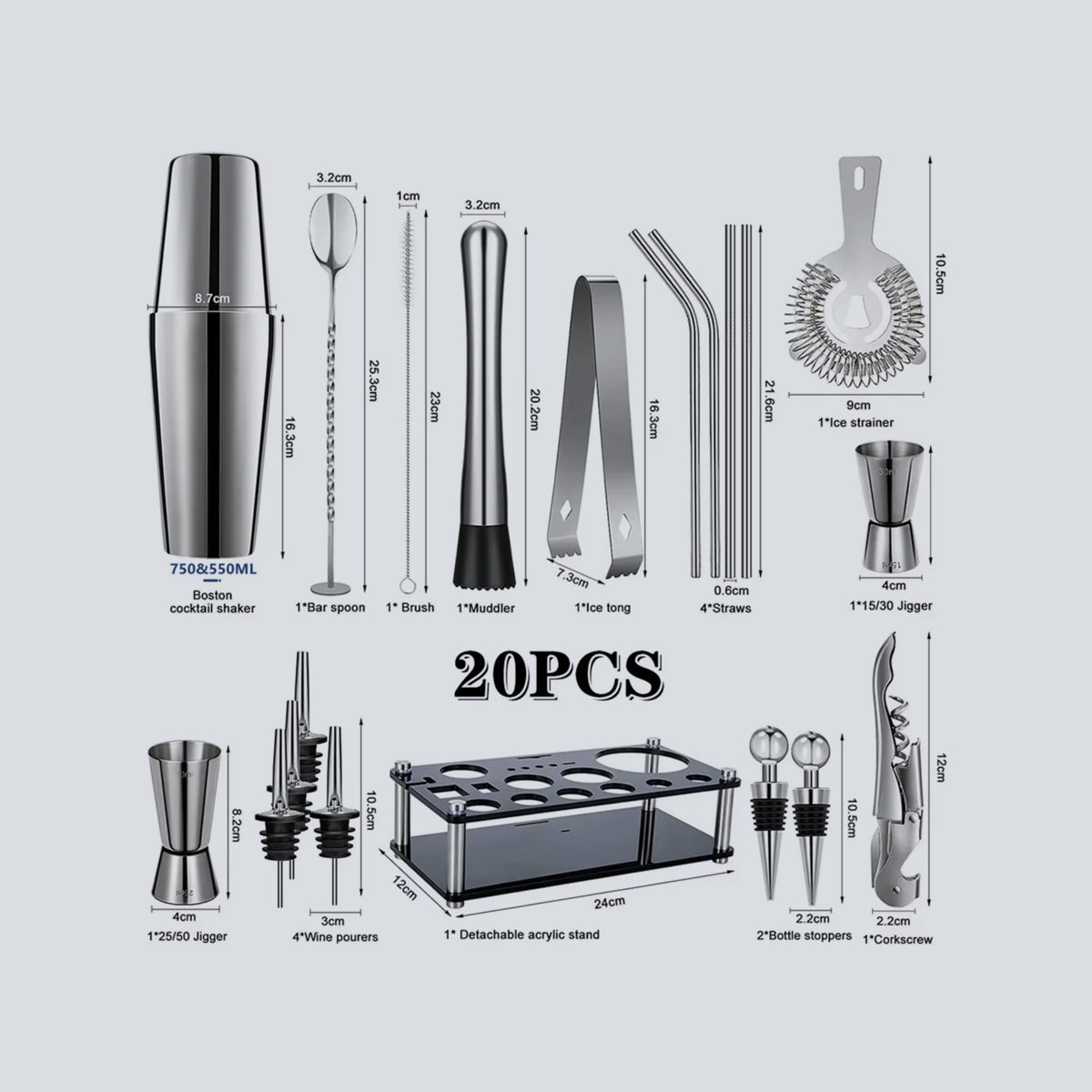Kit shaker cocktail complet Cuizy Mix sur fond neutre